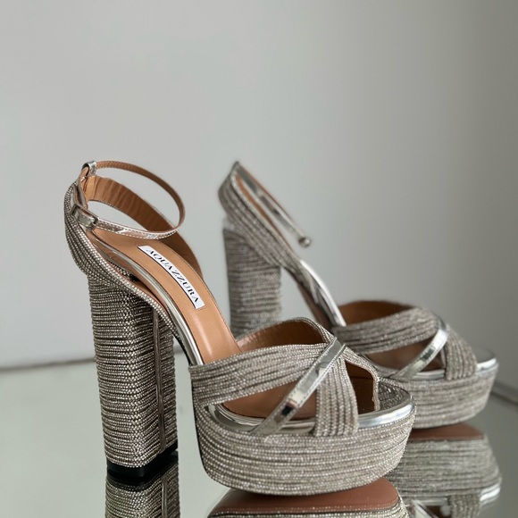 AQUAZZURA Sundance 140 crystal-embellished metallic platform sandals $1,895 37 - Picture 13 of 17